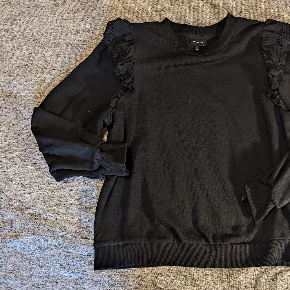 NWOT Who What Wear Sweatshirt with Cotton Eyelet Ruffles
